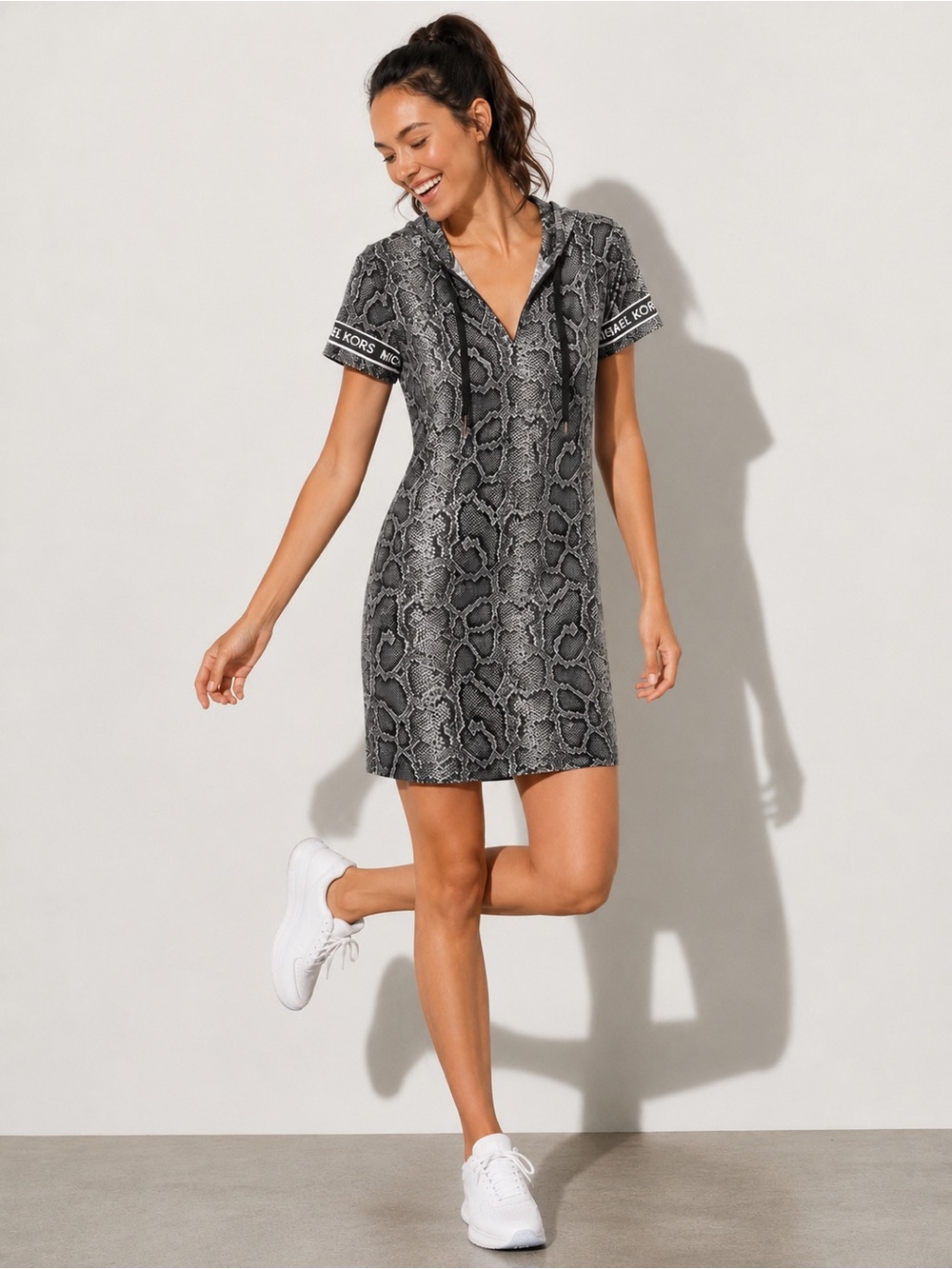Michael Kors Black and Gray Snake-Print Hooded y2k dress
